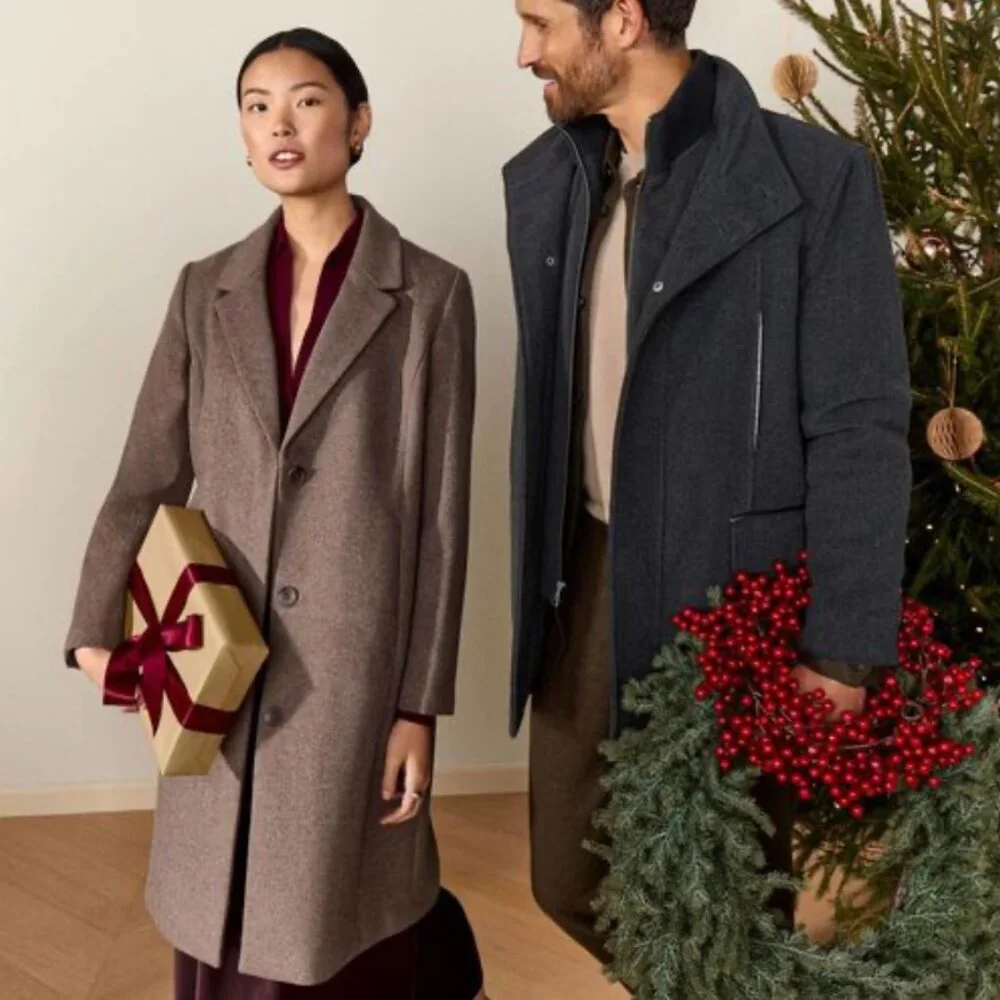 Cole Haan Knotch Lapel Wool Coat - Picture 2 of 6